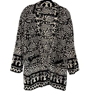 VTG Sam Hilu Tribal Print Art to Wear Blazer Jacket XL‎ Black White Boho Indie